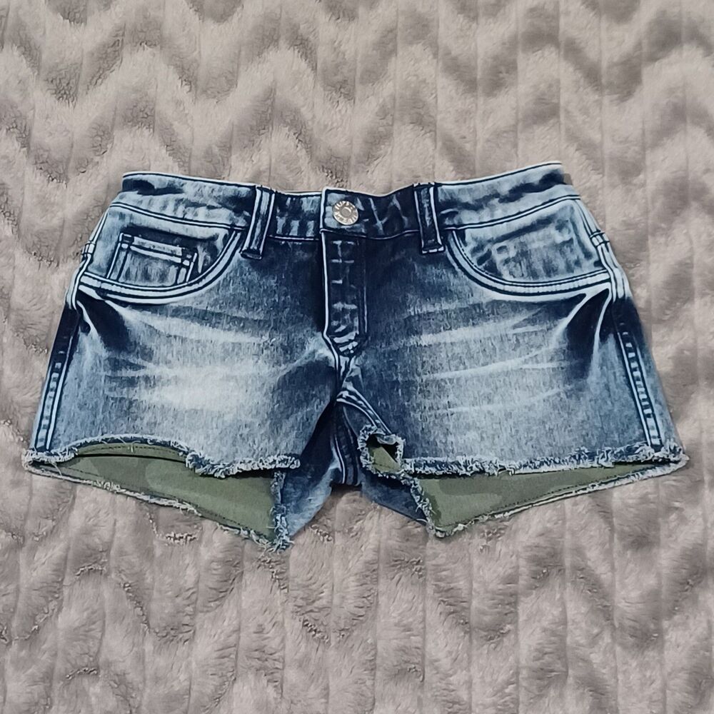 Flipside Womens Juniors Size 1 Jean Camo Reversible Denim Shorts
